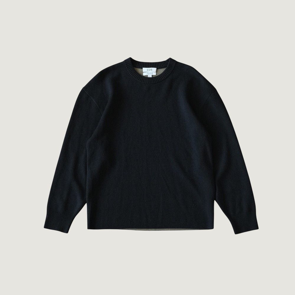 COS Sweater Relaxed Deconstructed Black Wool Blend Knit XS Minimalist Crewneck